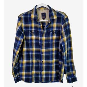 Pendleton + Gap Mens Sz Medium Blue Yellow Button Down Plaid Flannel Shirt